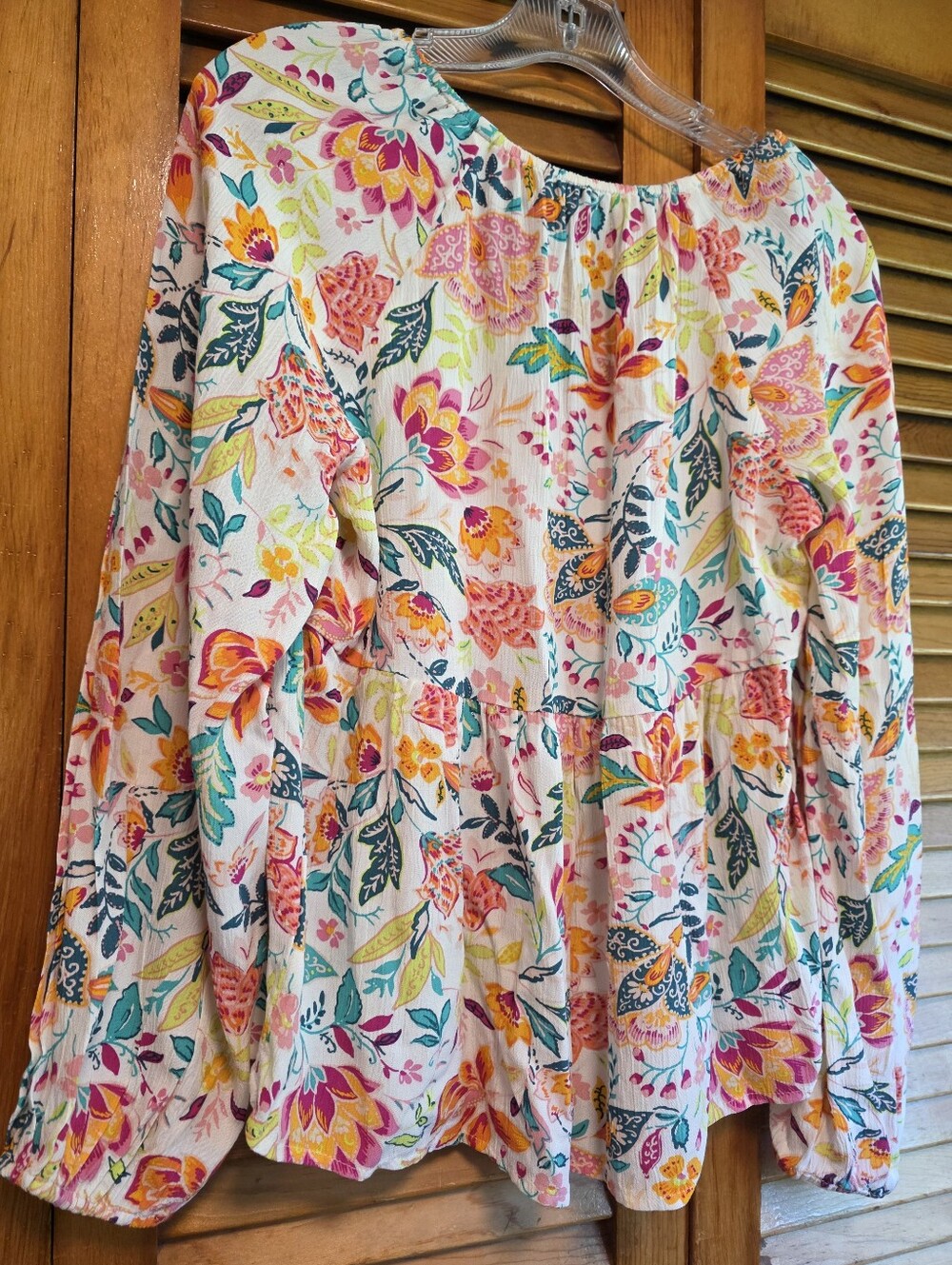 Old Navy Floral V-Neck Peasant Blouse Long Sleeve Boho Top Womens Size M - Picture 7 of 13